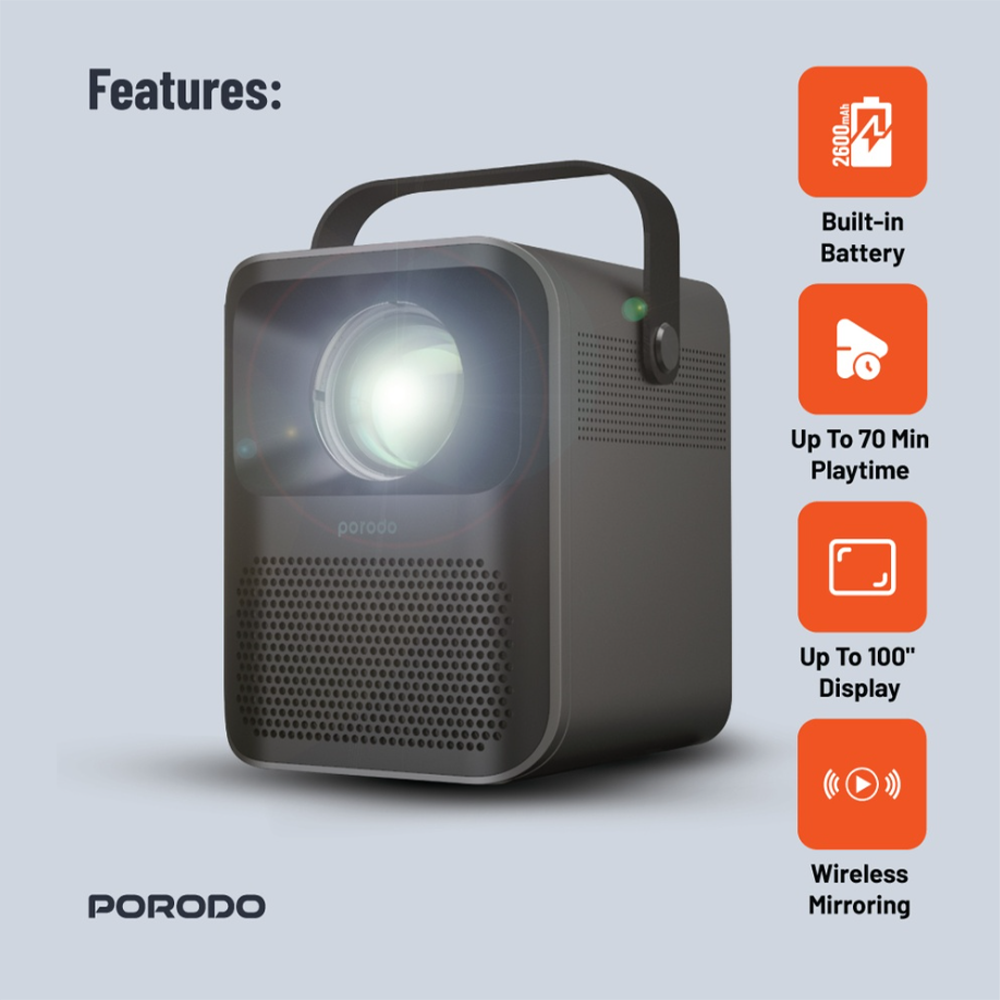 Lifestyle By Porodo Full HD Portable Projector - Black