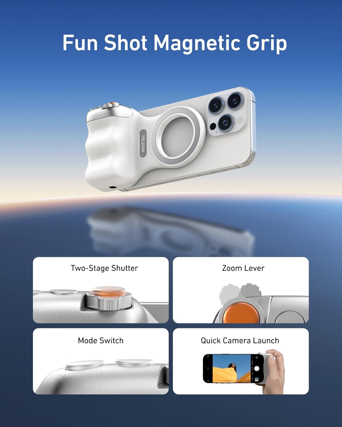 Telesin Fun Shot Magnetic Phone Grip with Ring Light