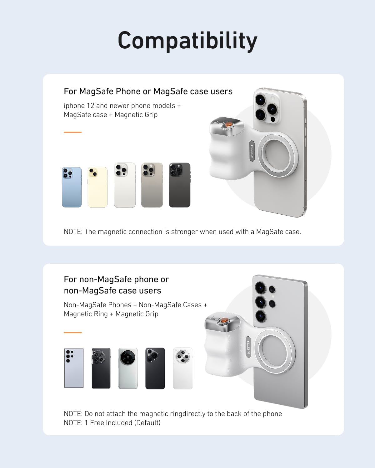 Telesin Fun Shot Magnetic Phone Grip with Ring Light