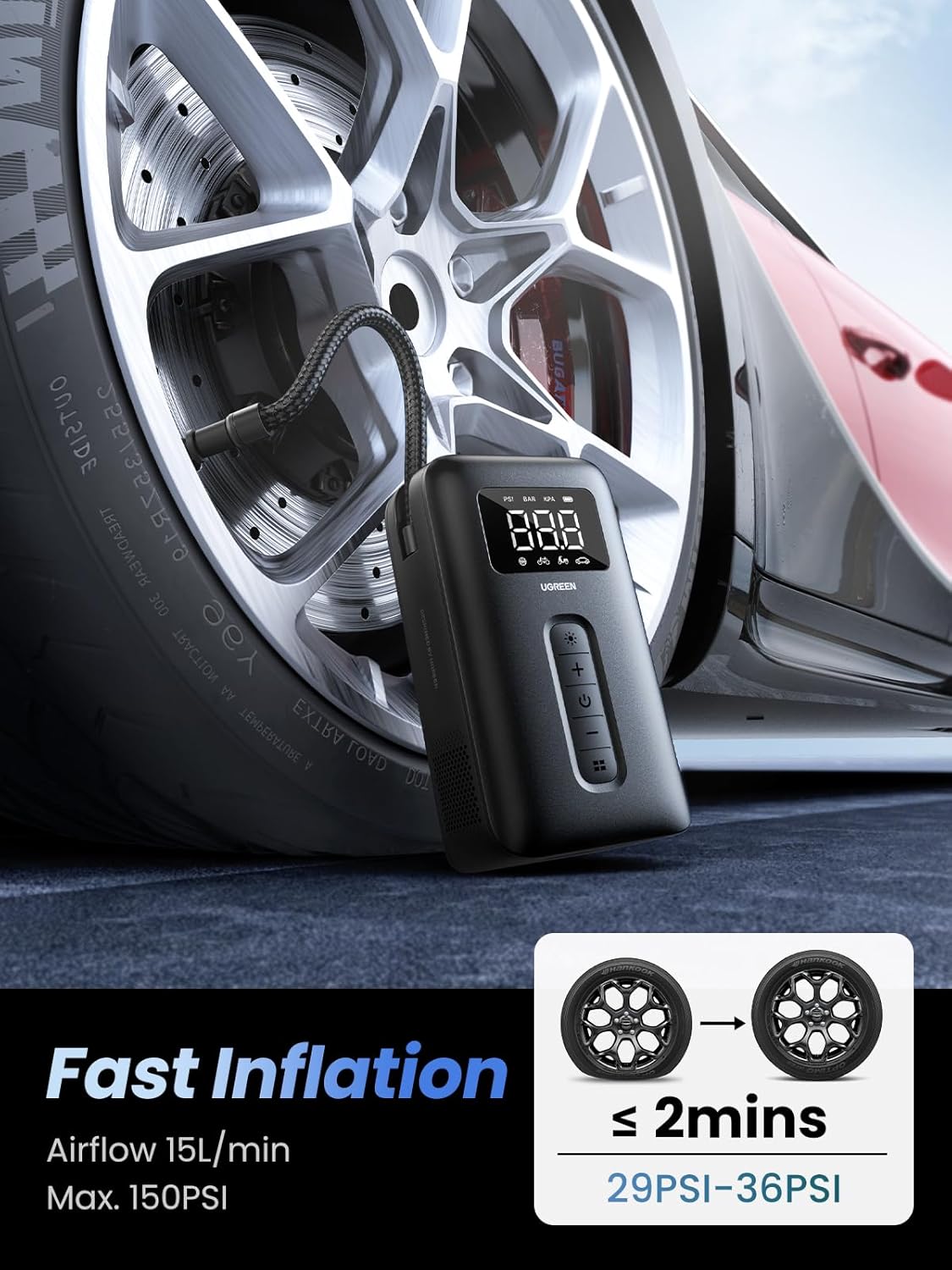 UGreen 15951 Portable Cordless Electric Air Pump & Tire Inflator